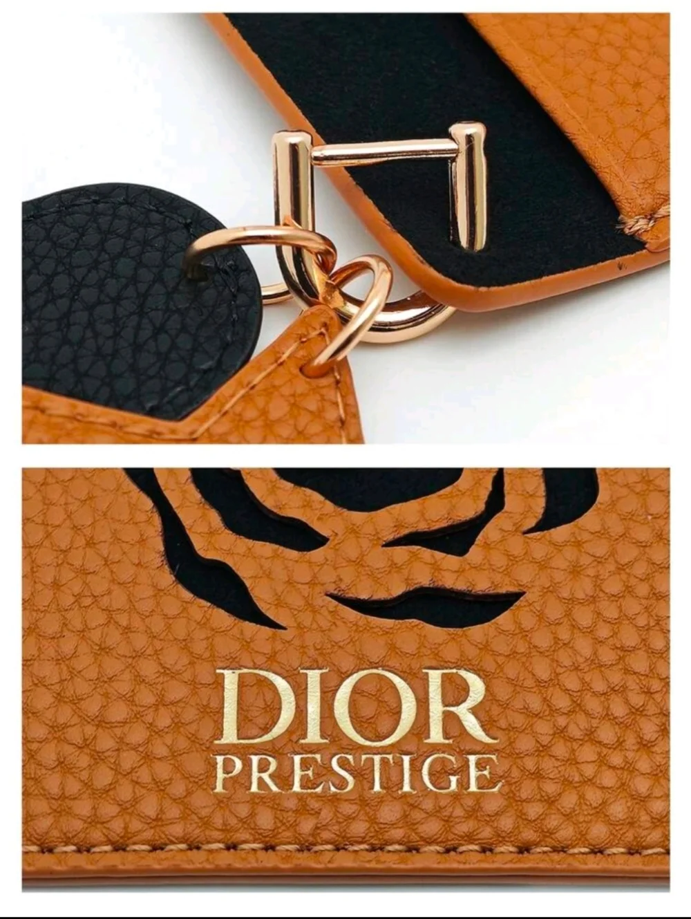 Dior Brown Leather Card Holder with Rose Motif